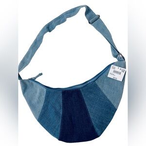 Stylish Denim Shoulder Bag AE Crescent Crossbody Bag